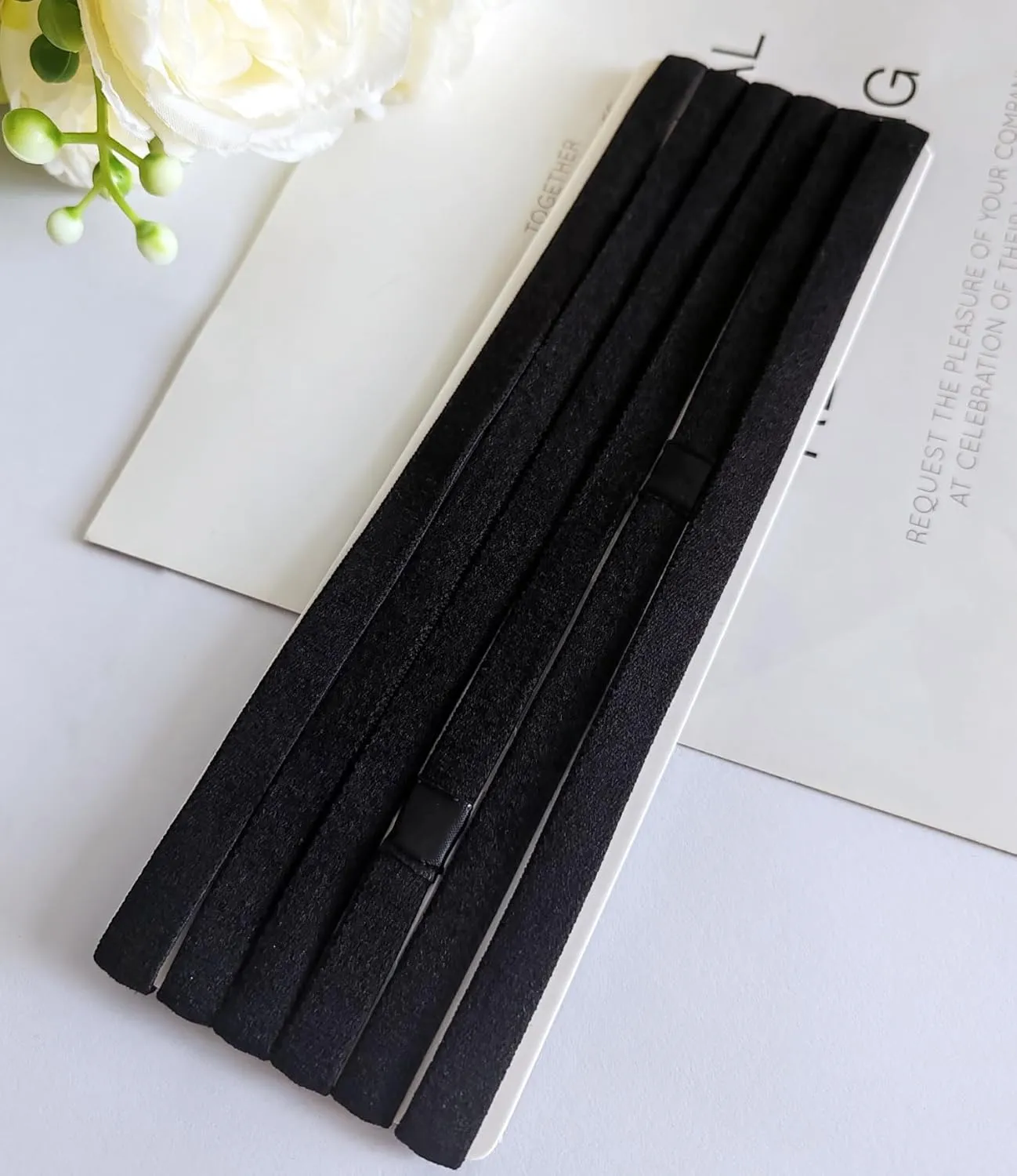 Hjiaruiky 6pcs Thin Headbands for Women Elastic Stretchy Skinny Sports Headbands Head Bands for Women Men Girls Boys Teen Black