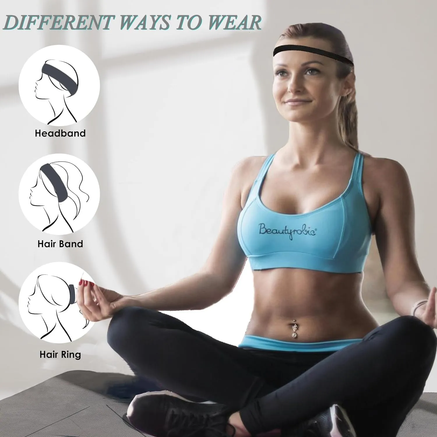 Hjiaruiky 6pcs Thin Headbands for Women Elastic Stretchy Skinny Sports Headbands Head Bands for Women Men Girls Boys Teen Black