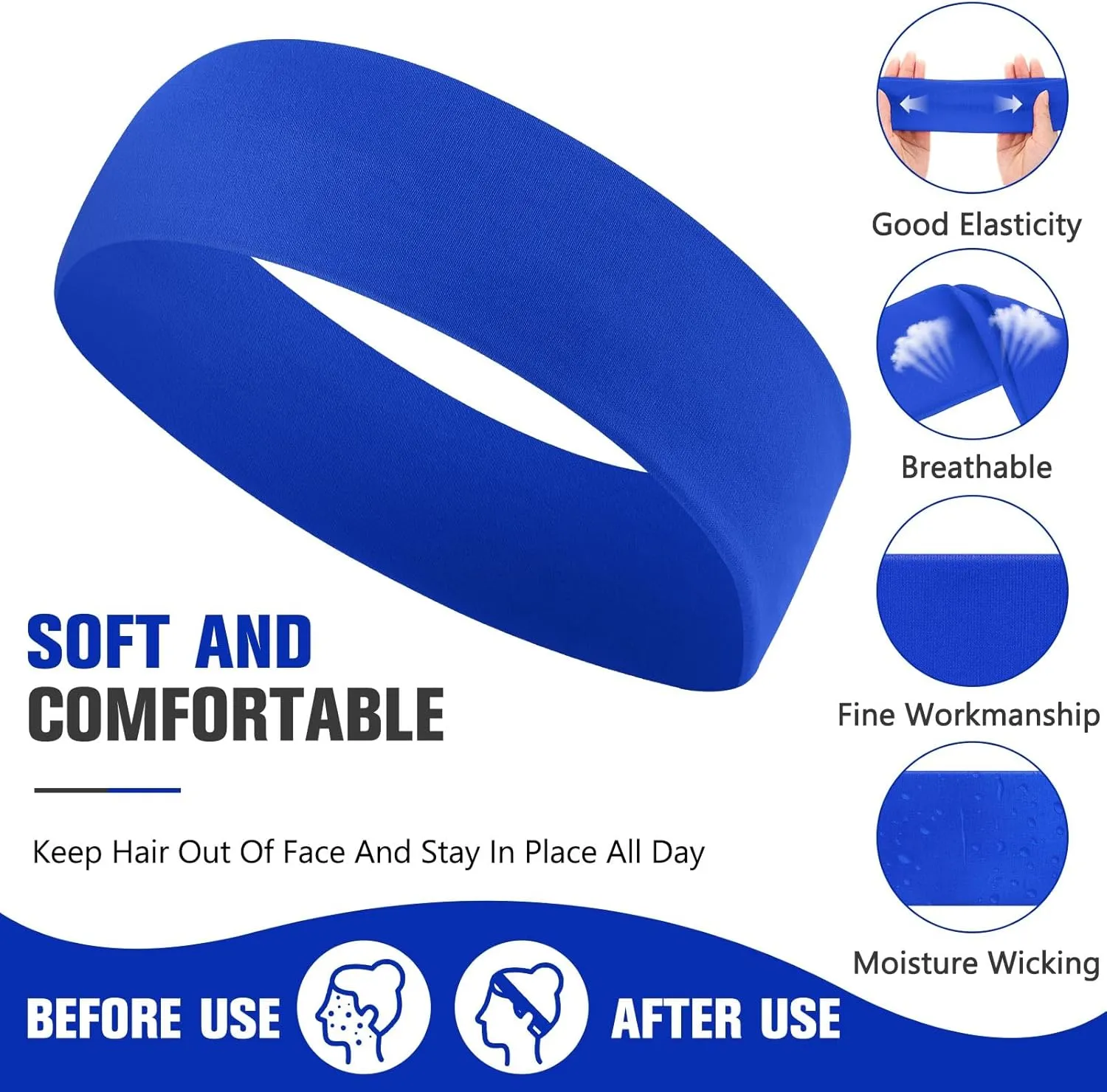 Hotop 30 Pcs Sport Headbands for Women Non Slip Stretchy Soft Fabric Elastic Sweatbands Bulk for Yoga DIY Team Gifts