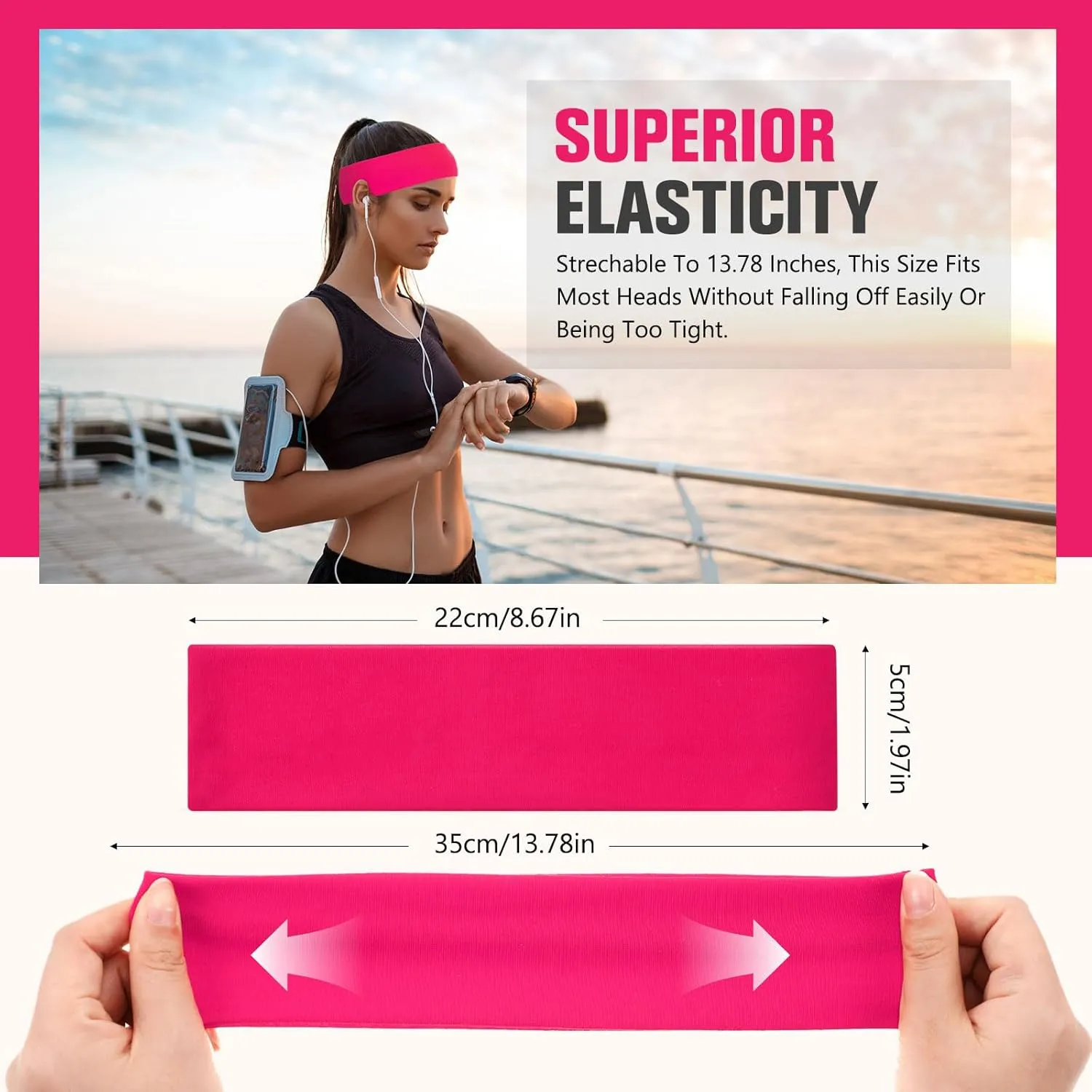 Hotop 30 Pcs Sport Headbands for Women Non Slip Stretchy Soft Fabric Elastic Sweatbands Bulk for Yoga DIY Team Gifts