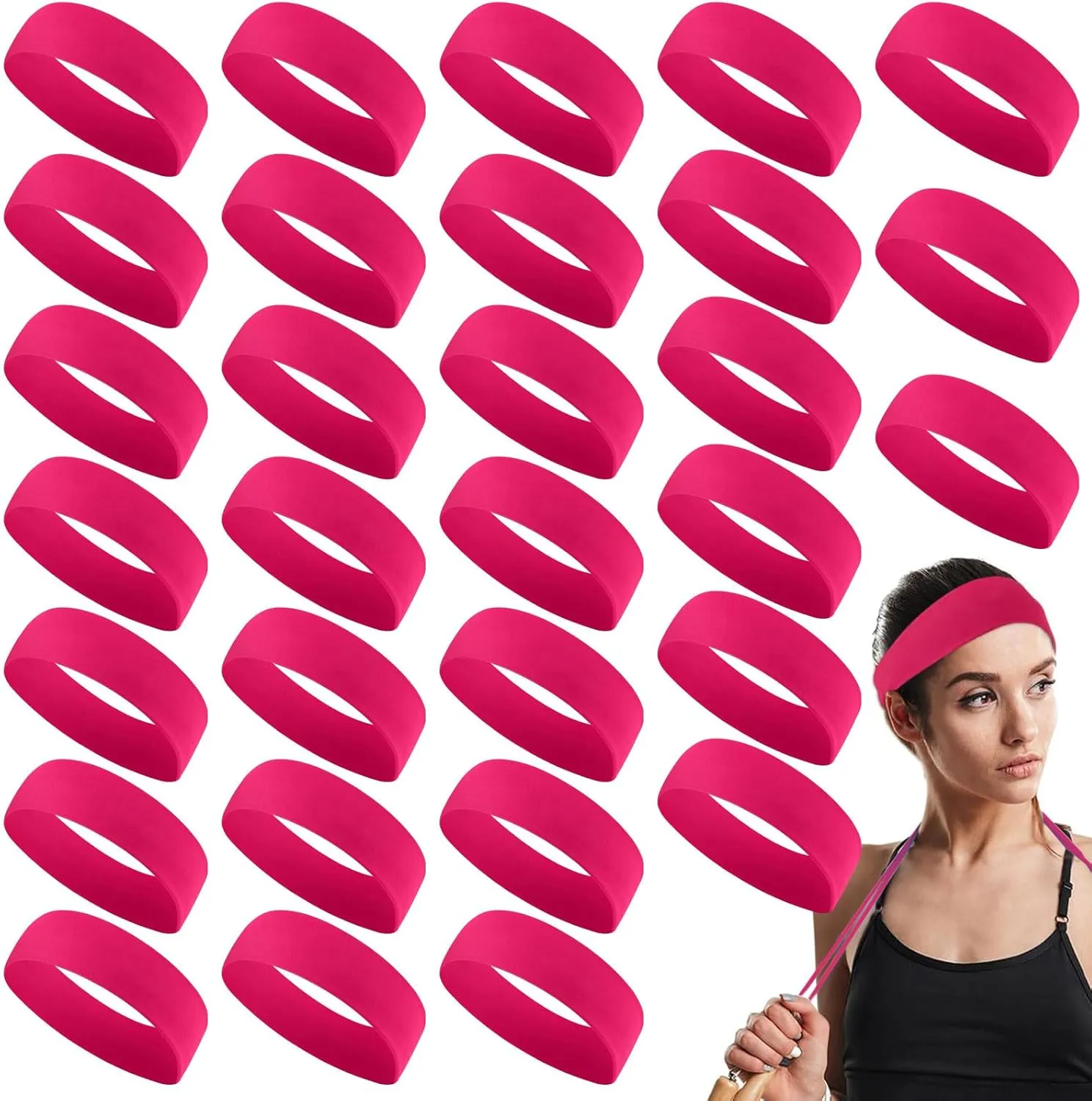 Hotop 30 Pcs Sport Headbands for Women Non Slip Stretchy Soft Fabric Elastic Sweatbands Bulk for Yoga DIY Team Gifts
