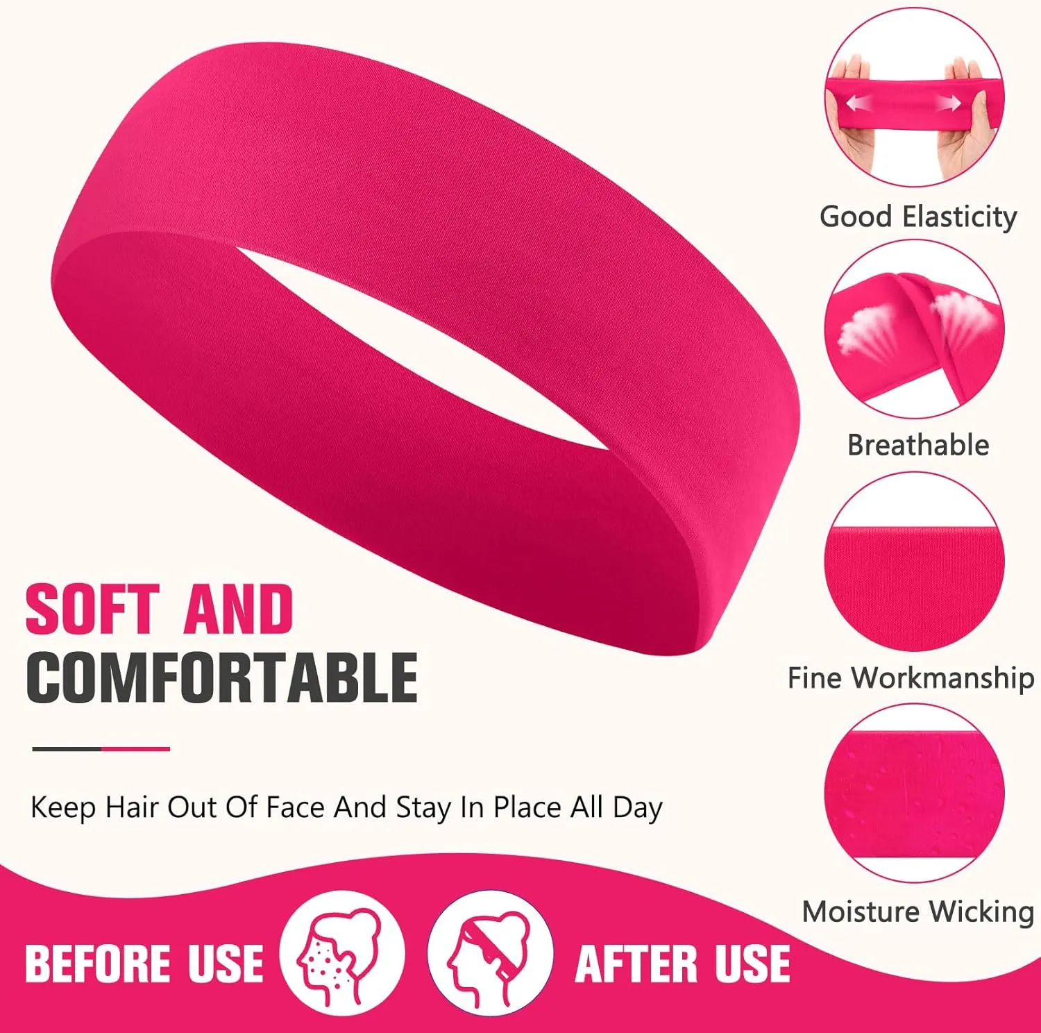 Hotop 30 Pcs Sport Headbands for Women Non Slip Stretchy Soft Fabric Elastic Sweatbands Bulk for Yoga DIY Team Gifts