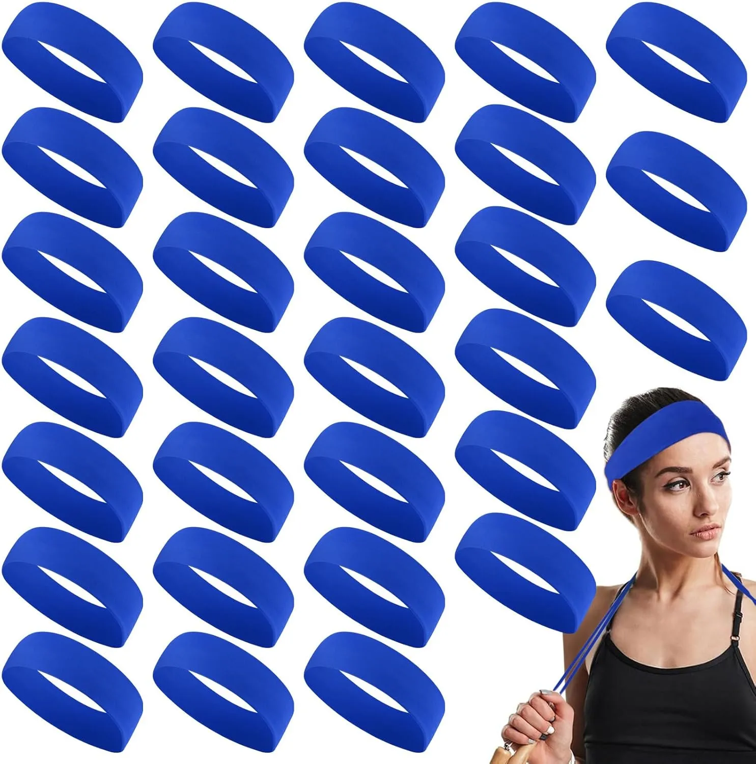 Hotop 30 Pcs Sport Headbands for Women Non Slip Stretchy Soft Fabric Elastic Sweatbands Bulk for Yoga DIY Team Gifts
