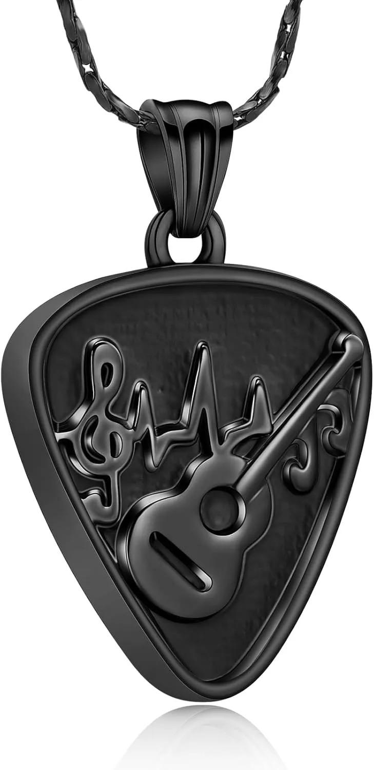 Imrsanl Cremation Jewelry for Ashes Pendant Stainless Steel Music Guitar/Guitar Pick Cremation Keepsake Memorial Urn Necklace for Women Men