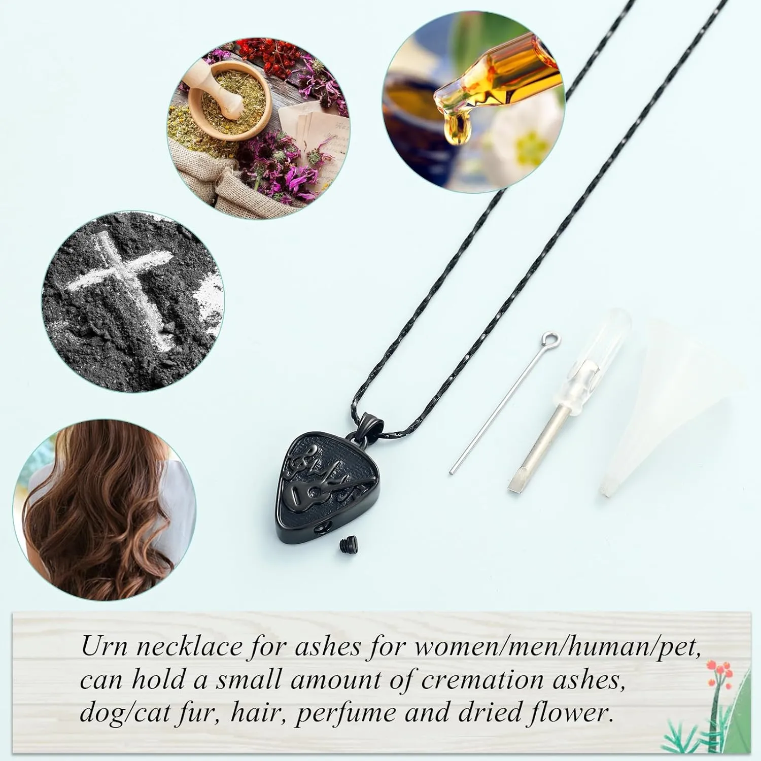 Imrsanl Cremation Jewelry for Ashes Pendant Stainless Steel Music Guitar/Guitar Pick Cremation Keepsake Memorial Urn Necklace for Women Men
