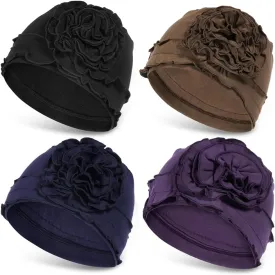 JarseHera 4PCS Cotton Chemo Headwear for Women Soft Cancer Caps Beanie for Hair Loss