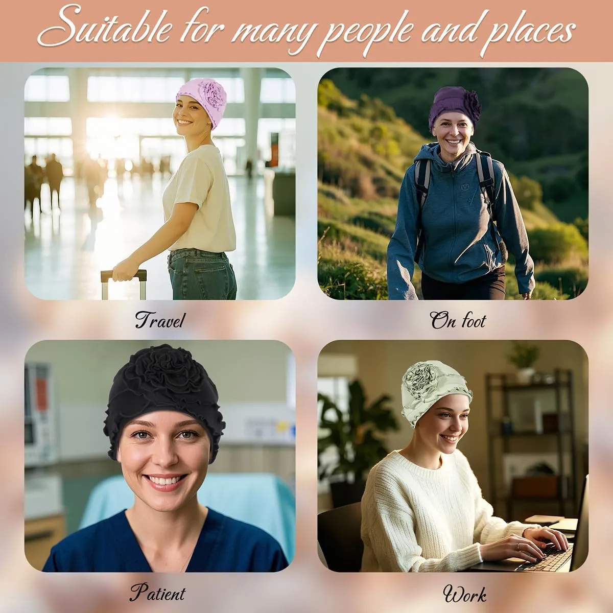 JarseHera 4PCS Cotton Chemo Headwear for Women Soft Cancer Caps Beanie for Hair Loss