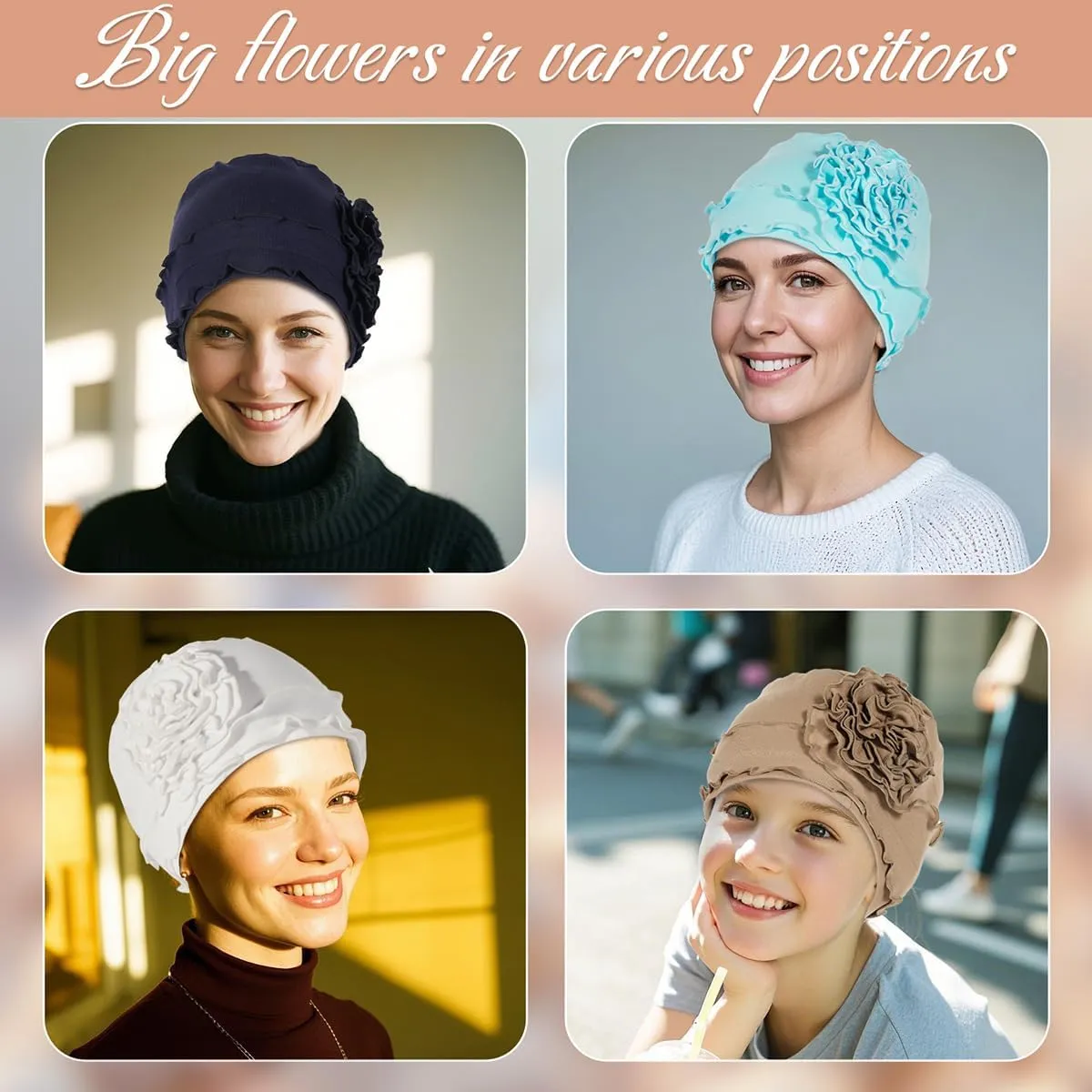 JarseHera 4PCS Cotton Chemo Headwear for Women Soft Cancer Caps Beanie for Hair Loss