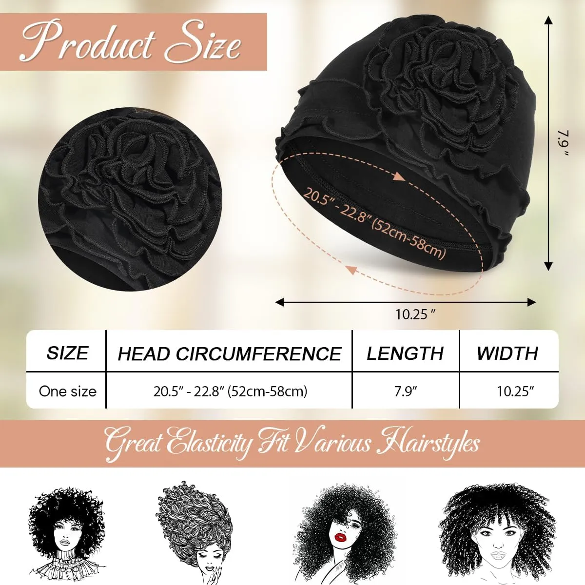 JarseHera 4PCS Cotton Chemo Headwear for Women Soft Cancer Caps Beanie for Hair Loss