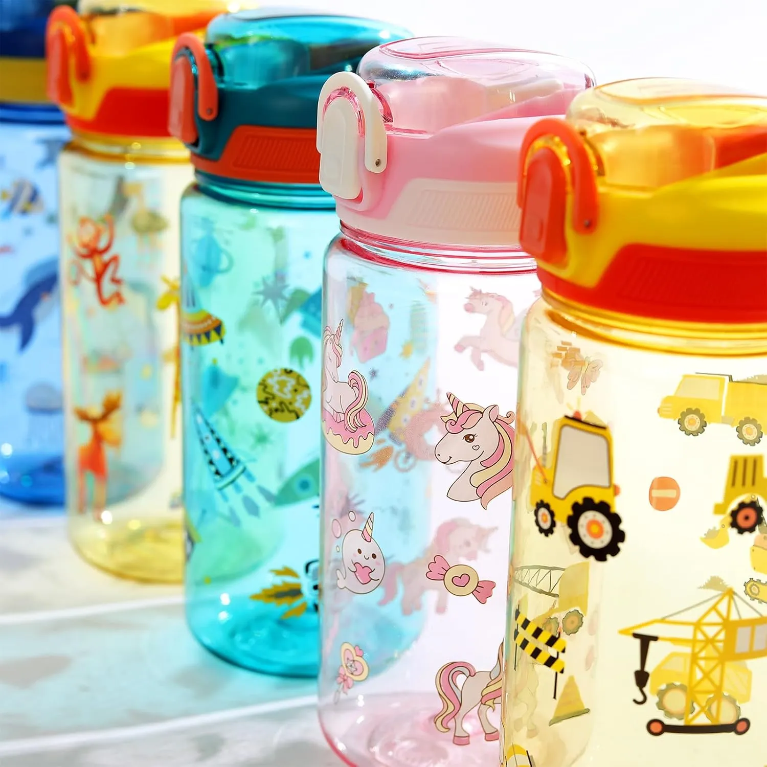 Kids Water Bottle for School or Travel, 20 Oz Durable Plastic Water Bottle with Silicone Straw and Pop-Up Spout Cover, BPA Free & Dishwasher Safe(Astronaut)
