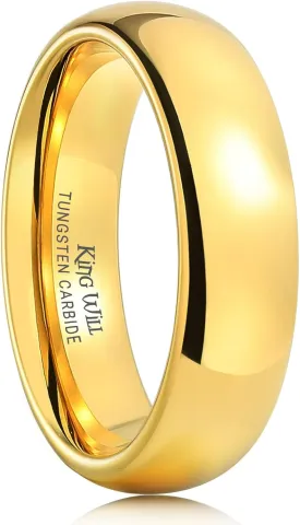 King Will Glory Men's 4mm 6mm 8mm Tungsten Carbide Ring 24k Gold Plated Rose Gold Plated Domed Polished Finish Wedding Band