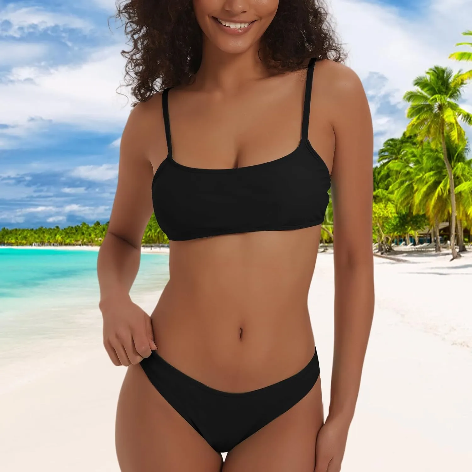 meioro Bikini Set Swimsuits for Women Low Waisted Two Piece Swimwear with Brazilian Push up Top Cheeky Bottom Bathing Suits