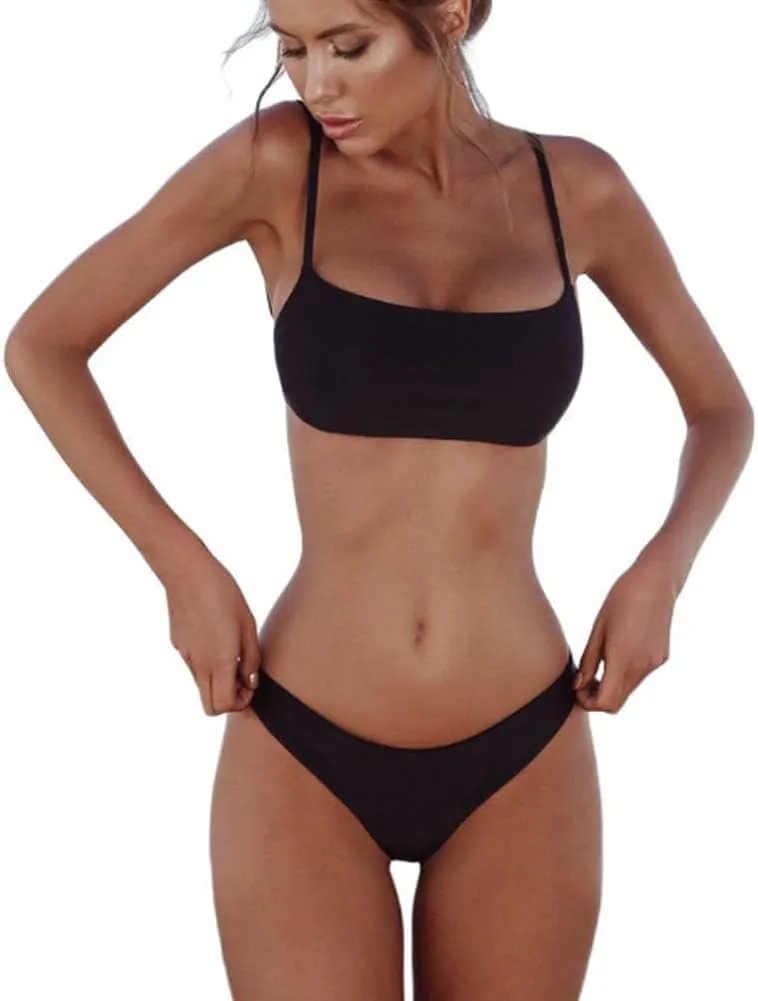 meioro Bikini Set Swimsuits for Women Low Waisted Two Piece Swimwear with Brazilian Push up Top Cheeky Bottom Bathing Suits
