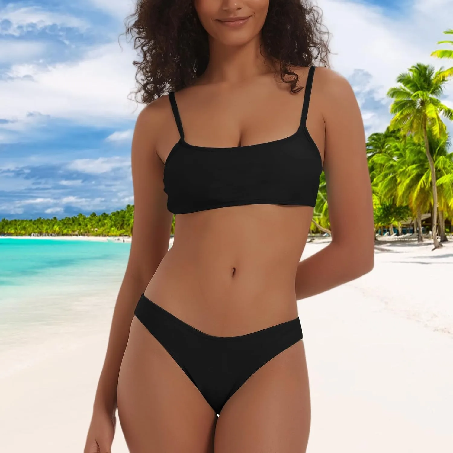 meioro Bikini Set Swimsuits for Women Low Waisted Two Piece Swimwear with Brazilian Push up Top Cheeky Bottom Bathing Suits