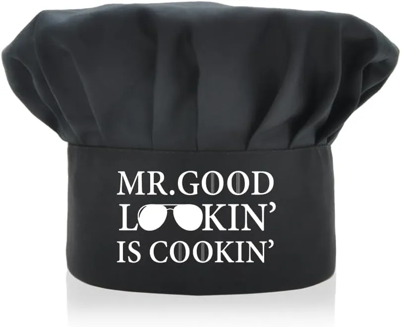 Mr Good Lookin is Cookin Funny Chef Hat, Universal Adjustable for Adults, Funny BBQ Cooking Chef Hat for Men, Christmas Father's Day Birthday Gift for Husband Dad Grandpa Brother Nephew Chef