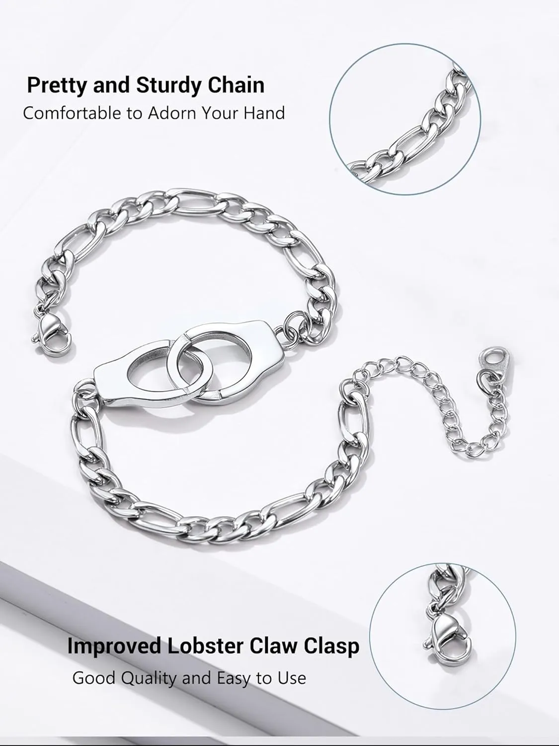 PROSTEEL Trendy Handcuffs Design/Customize Words Ankle Bracelet For Women, 316L Stainless Steel Anklets Silver/Gold/Black Tone, Hypoallergenic, Come with Box