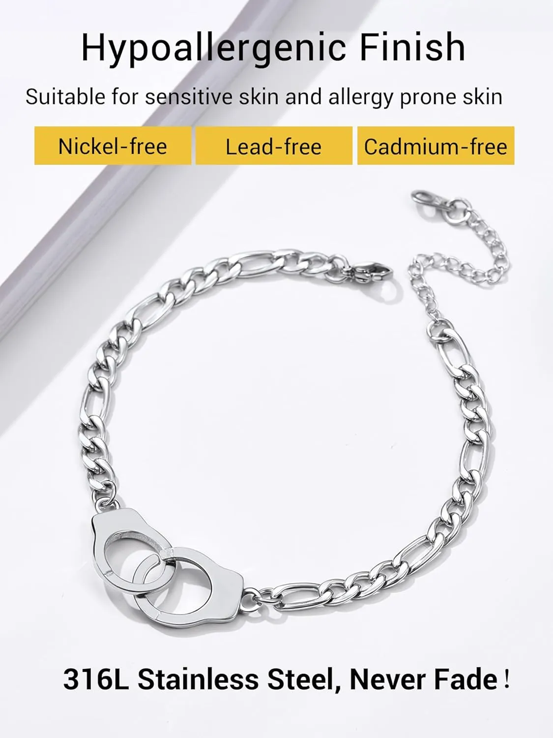 PROSTEEL Trendy Handcuffs Design/Customize Words Ankle Bracelet For Women, 316L Stainless Steel Anklets Silver/Gold/Black Tone, Hypoallergenic, Come with Box
