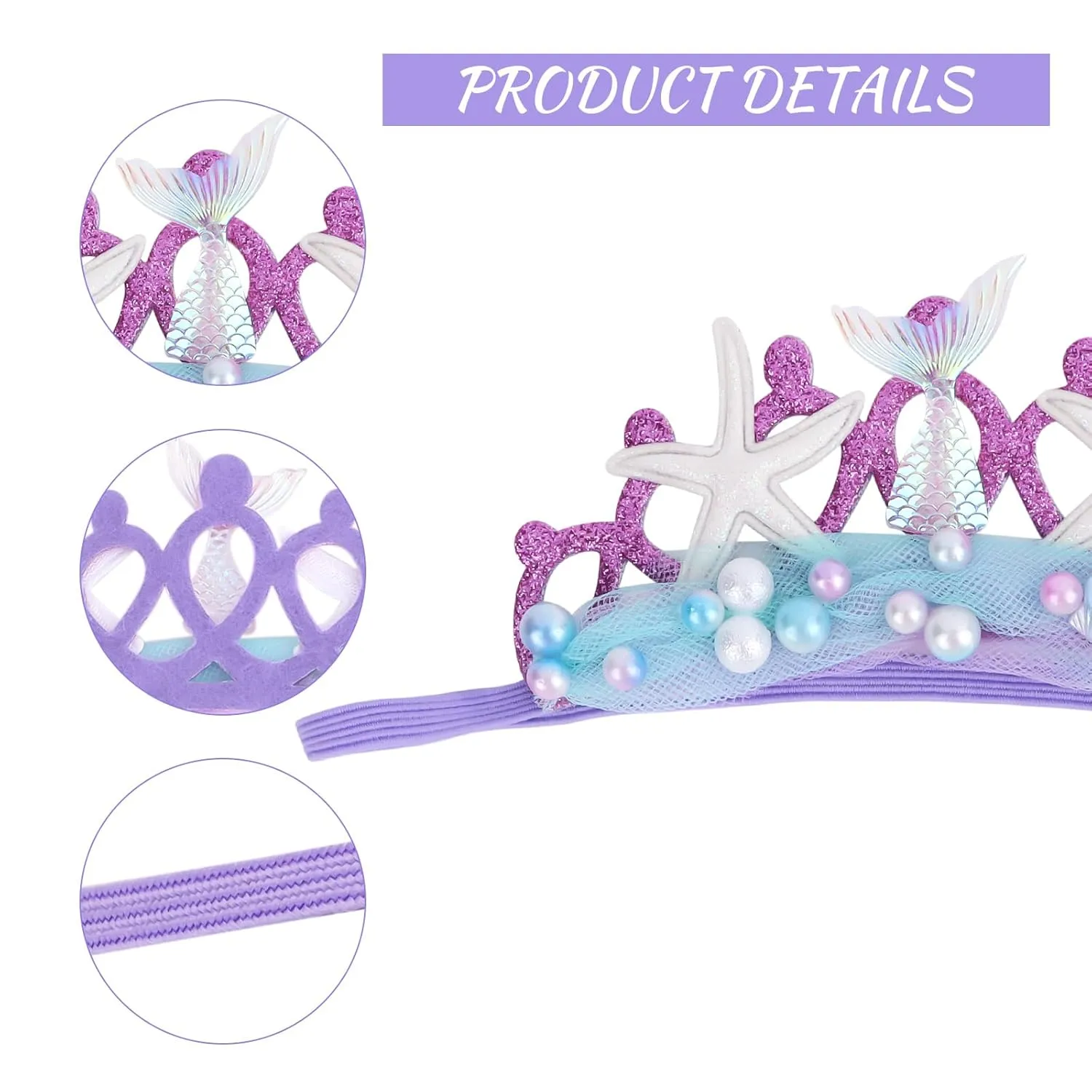 Purple Baby Elastic Headband with Pearl Seashell Starfish Headbands with Veil Fishtails Soft Headwrap Newborn Hair Band Children Hair Accessories
