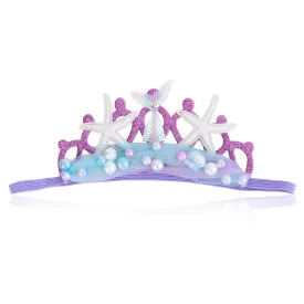 Purple Baby Elastic Headband with Pearl Seashell Starfish Headbands with Veil Fishtails Soft Headwrap Newborn Hair Band Children Hair Accessories
