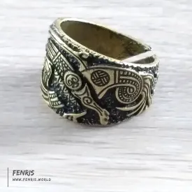 Raven Ring Bronze Viking Celtic Knot Work