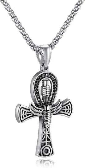 Rehoboth Stainless Steel Ancient Egyptian Coptic Ankh Cross Pendant Necklace for Womens Mens 24 Inch Chain Black Gold Silver