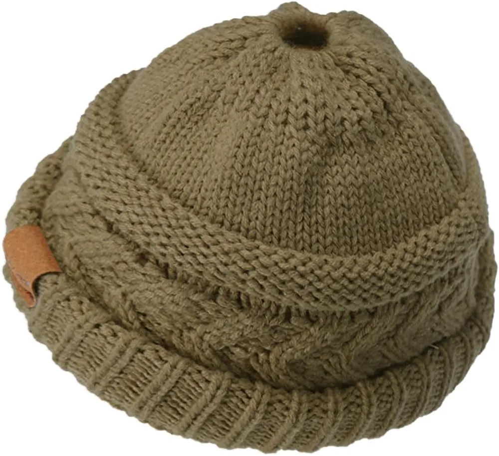 Rosoz 1&2 Packs Ponytail Beanie for Women,Winter Warm Beanie Tail Soft Stretch Cable Knit Messy High Bun Hat