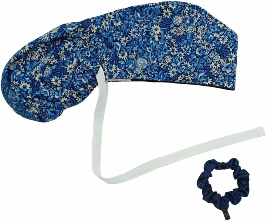 Scrub Cap with Silky Inner - Cotton Hat with Sweatband and Buttons, Adjustable Tie Back Ponytail(Randomly Provide Hair Ring)