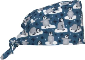 Snow Penguin for Scrub Cap Working Caps with Upgrade Sweatband Adjustable Hats Head Cover for Women Men