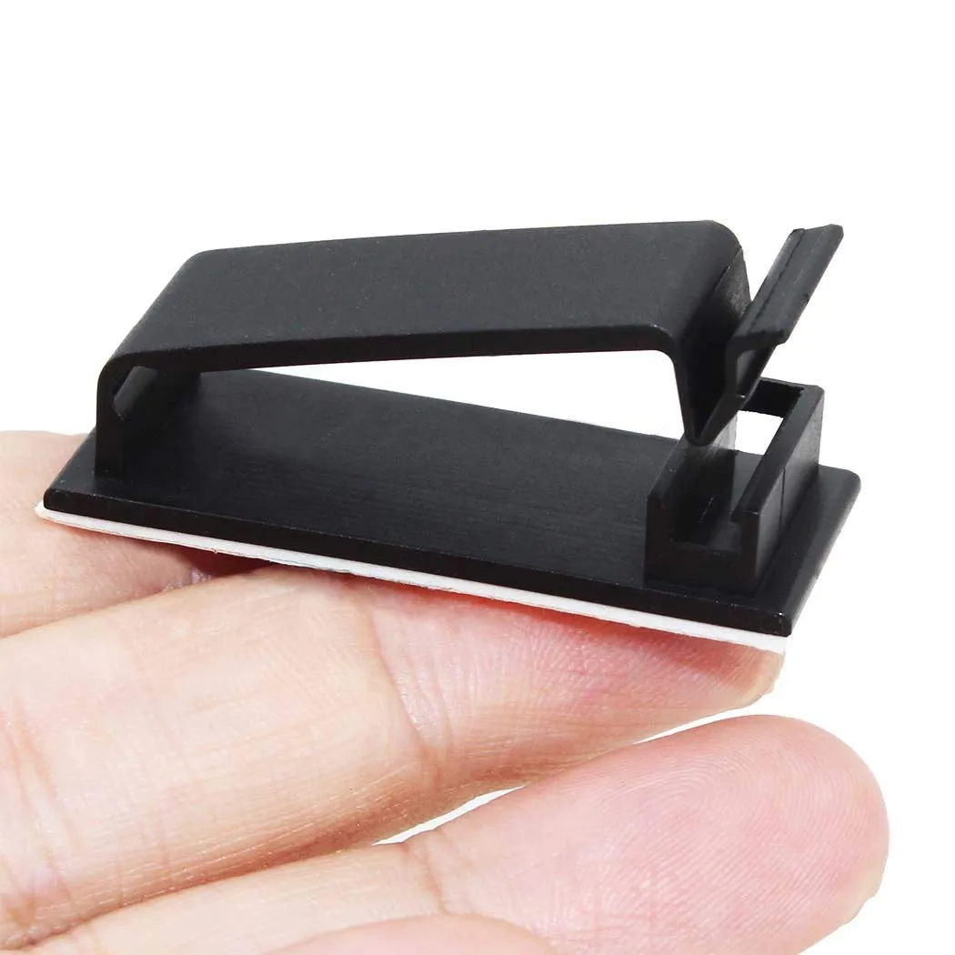 SOULWIT 50Pcs Self Adhesive Cable Management Clips, Cable Organizers Wire Clips Cord Holder for TV PC Ethernet Cable Under Desk Home Office (Black)