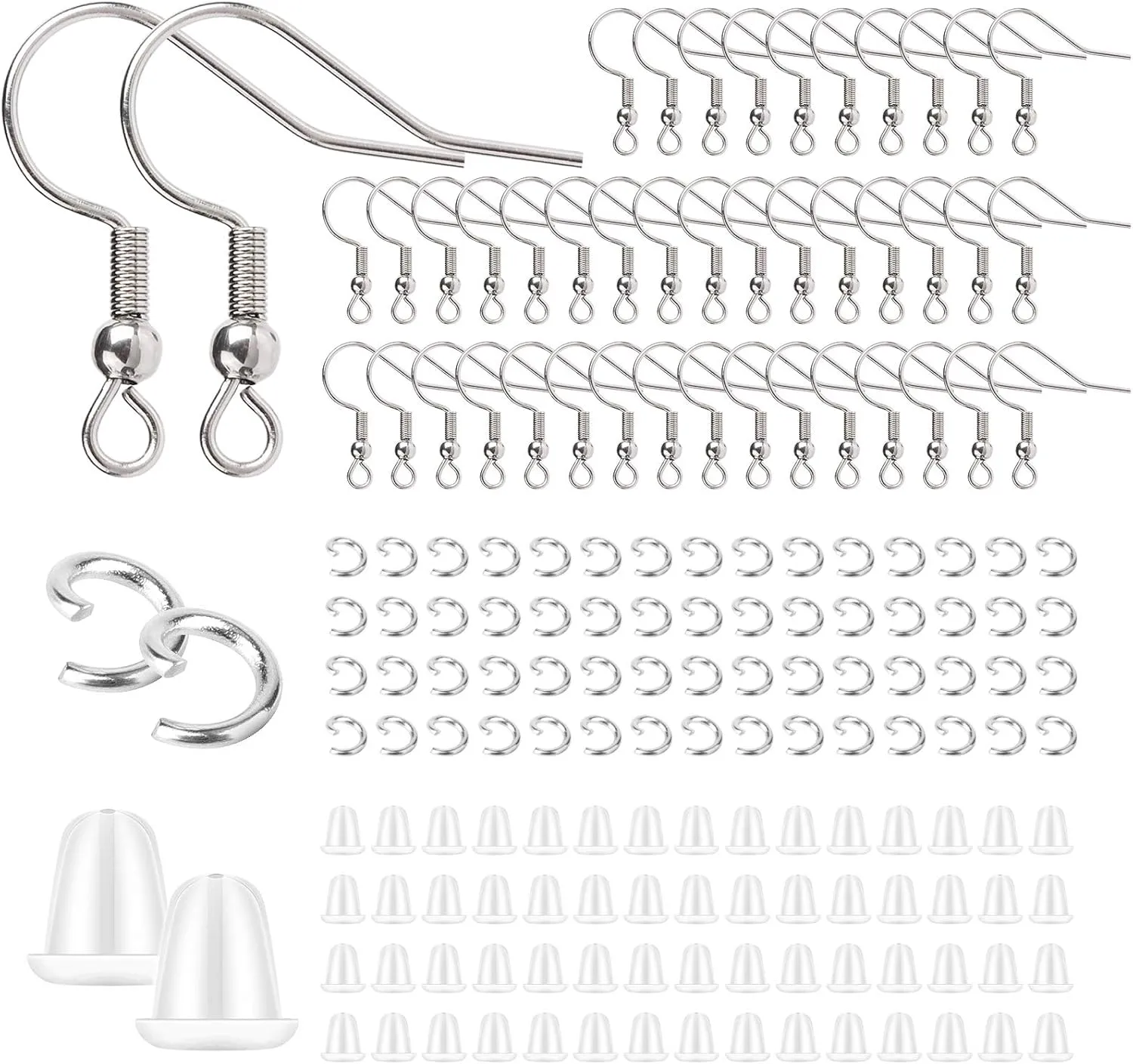 Stainless Steel Earring Hooks French Ear Wire, 600pcs Earring Making Findings Parts Jewels DIY Supplies Kits, with Silicone Earring Backs Stoppers & Open Jump Ring