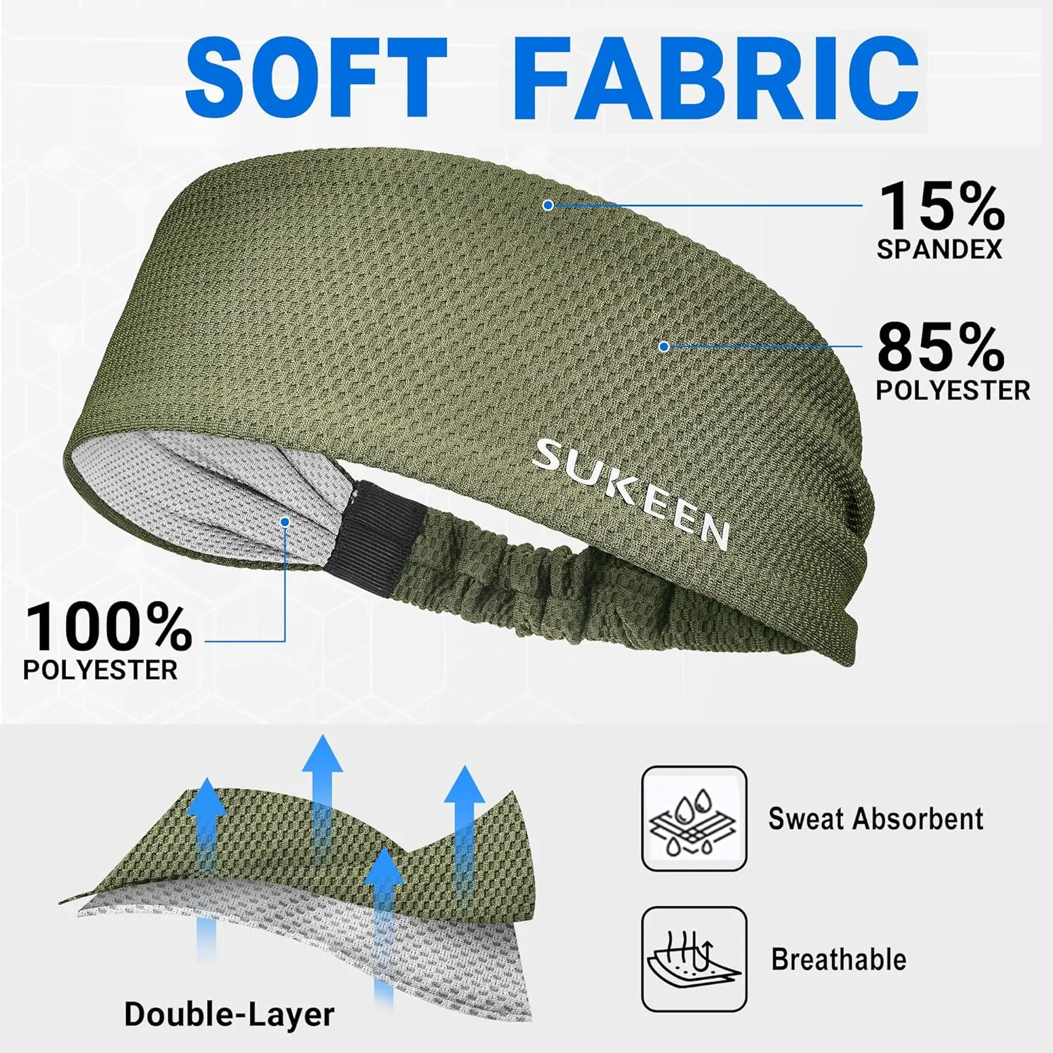 Sukeen Workout Headbands for Women, Moisture Wicking Sweat Band Headbands Non Slip, Elastic Sweatbands Sports Headband for Yoga, Running, Gym Fitness