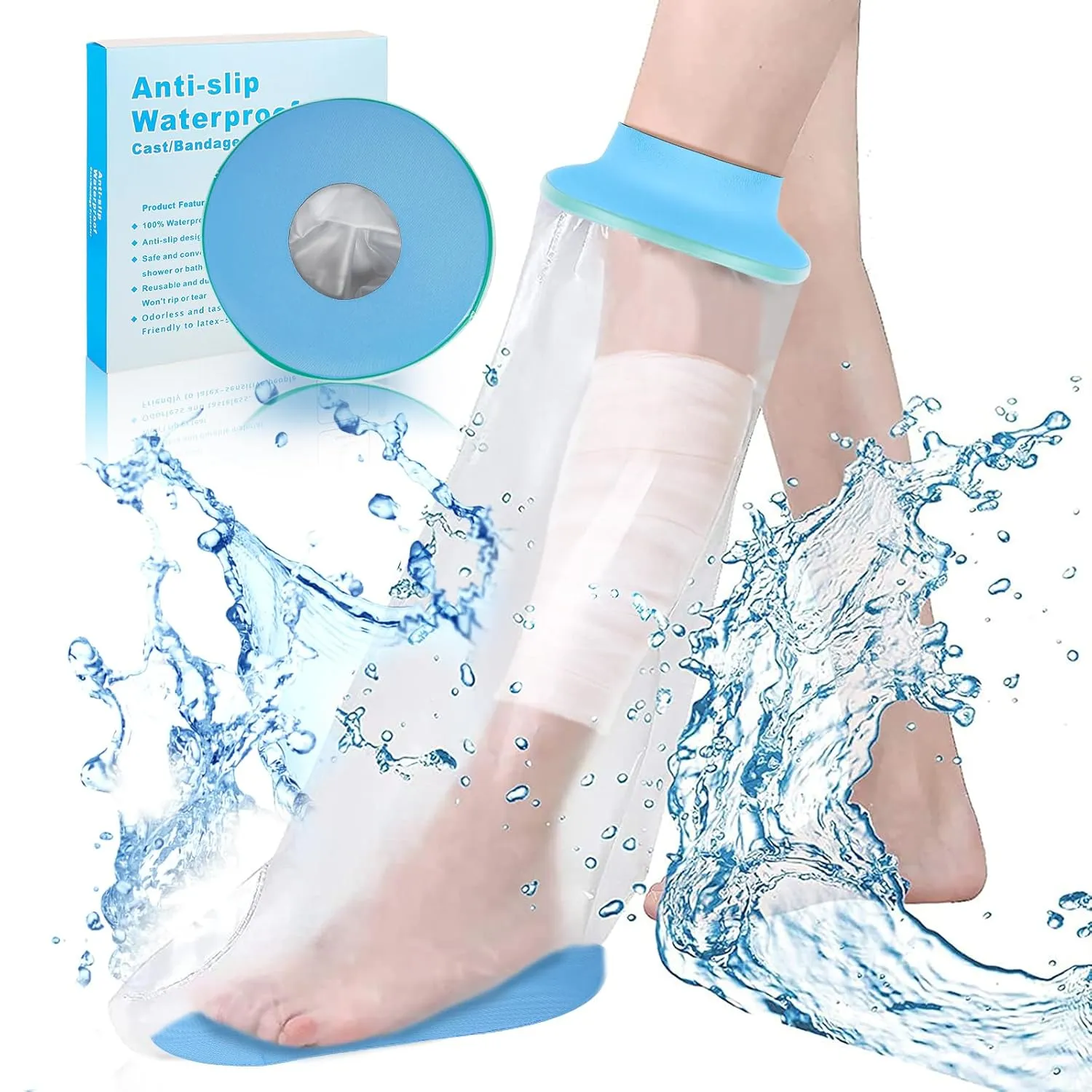SUPERNIGHT Waterproof Leg Cast Cover for Shower and Bath, Cast Protector for Shower Leg Adult, for Leg Foot Ankle Wounds after Surgery, Reusable Sleeve(Seal Ring Anti-Slip Design)