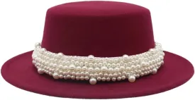 Unisex Flat Top Fedoras Hats Solid Color Pearl Accessories Jazz Cap Men Women French Elegant Top Hat
