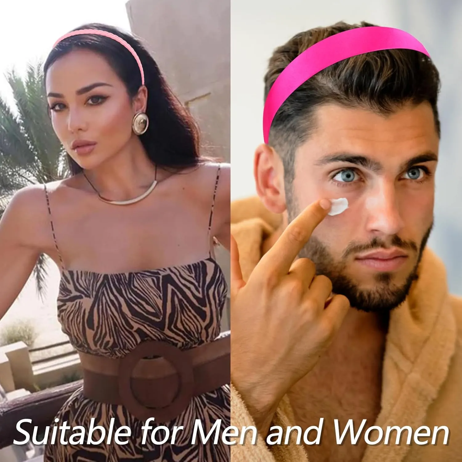 VELSCRUN Headbands for Women 7 Pcs Different Hot Pink Knotted Solid Pearl Head Bands Non Slip Hair Band for Womens Gilrs Thin Thick Short Hair Fashion Accessories