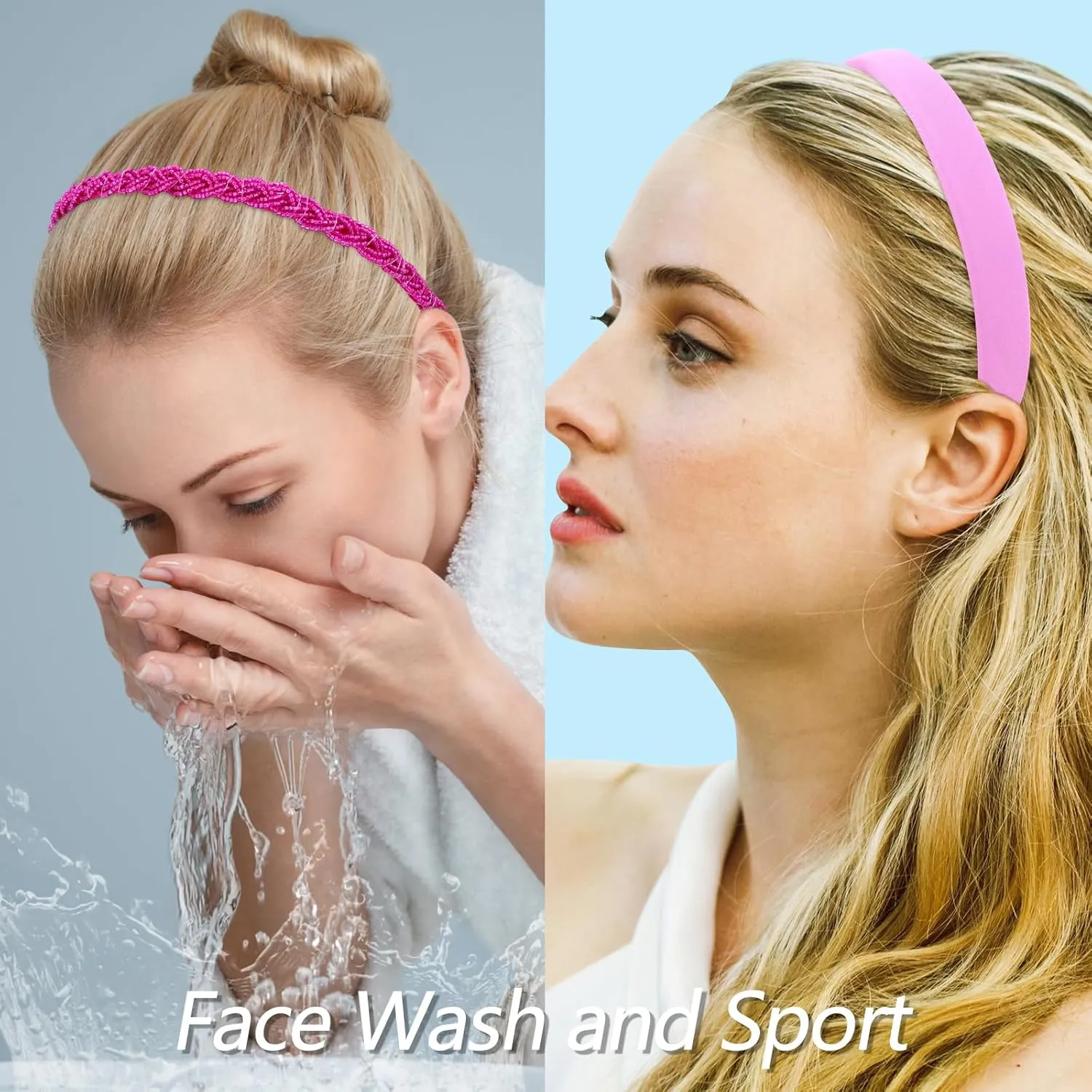 VELSCRUN Headbands for Women 7 Pcs Different Hot Pink Knotted Solid Pearl Head Bands Non Slip Hair Band for Womens Gilrs Thin Thick Short Hair Fashion Accessories