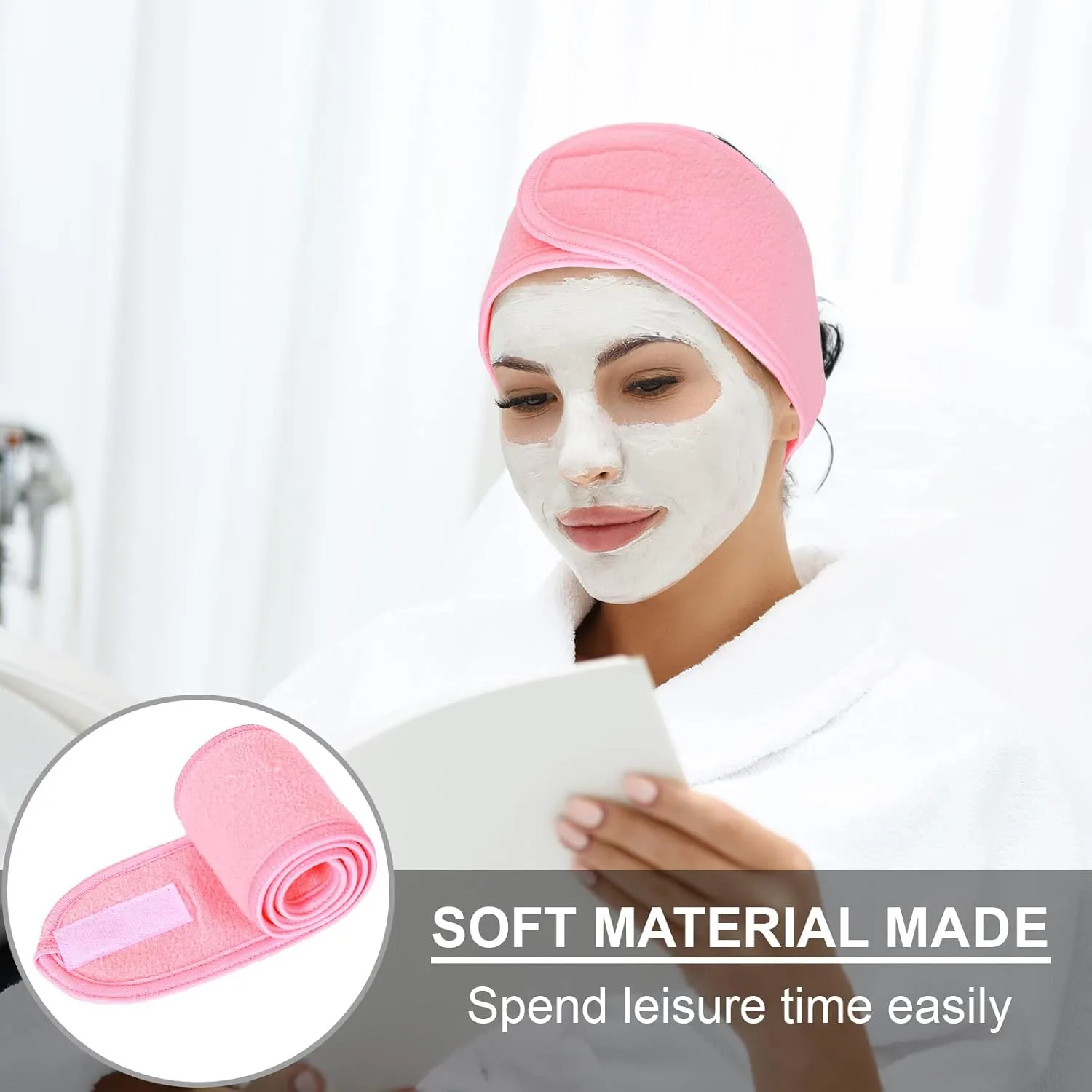 Whaline Spa Facial Headband Make Up Wrap Head Terry Cloth Headband Adjustable Towel Band for Face Washing Shower Facial Cover, 3 Pieces (Purple, Pink, Blue)