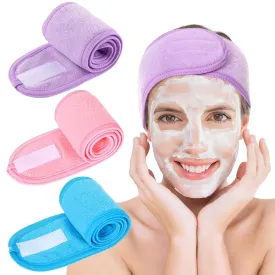 Whaline Spa Facial Headband Make Up Wrap Head Terry Cloth Headband Adjustable Towel Band for Face Washing Shower Facial Cover, 3 Pieces (Purple, Pink, Blue)