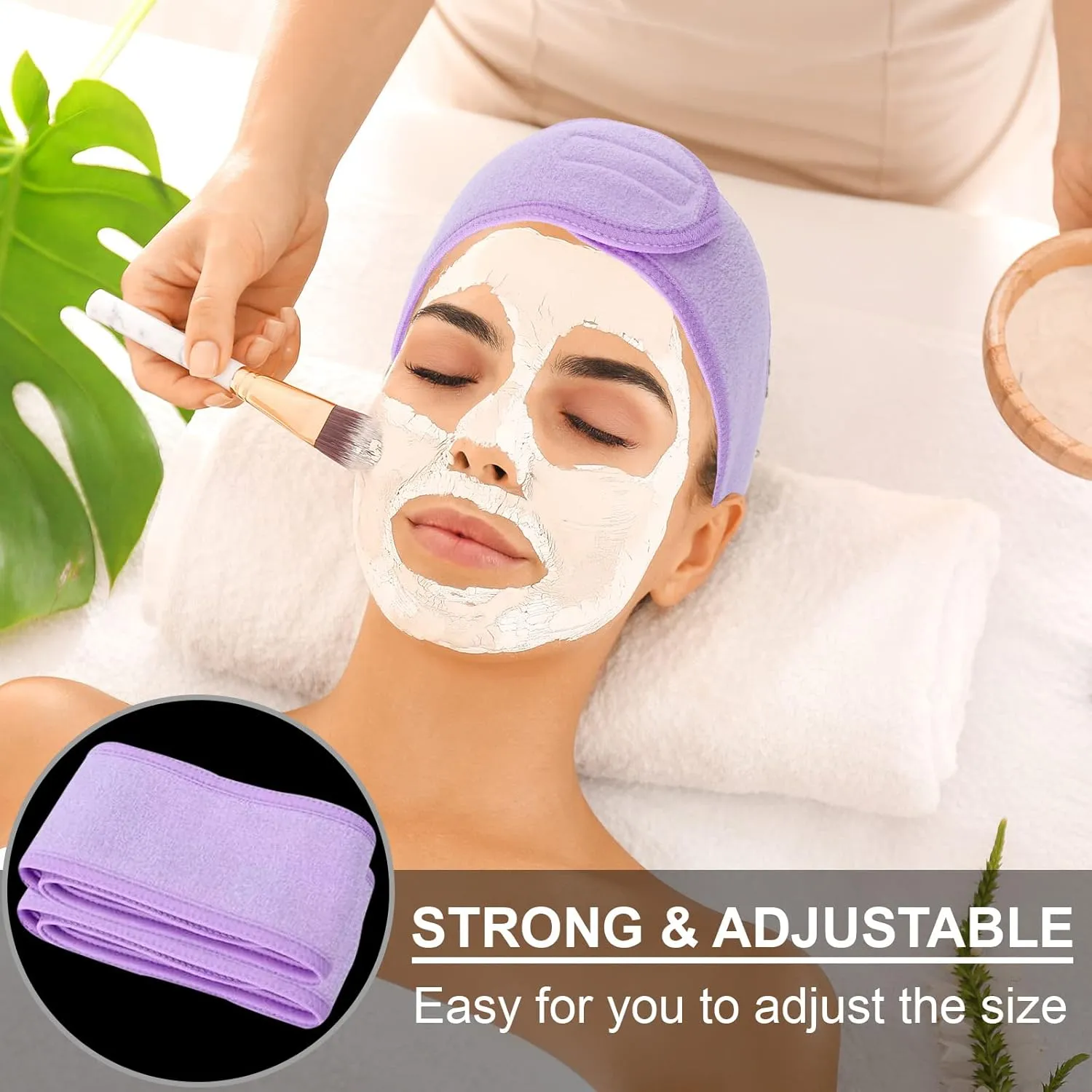 Whaline Spa Facial Headband Make Up Wrap Head Terry Cloth Headband Adjustable Towel Band for Face Washing Shower Facial Cover, 3 Pieces (Purple, Pink, Blue)