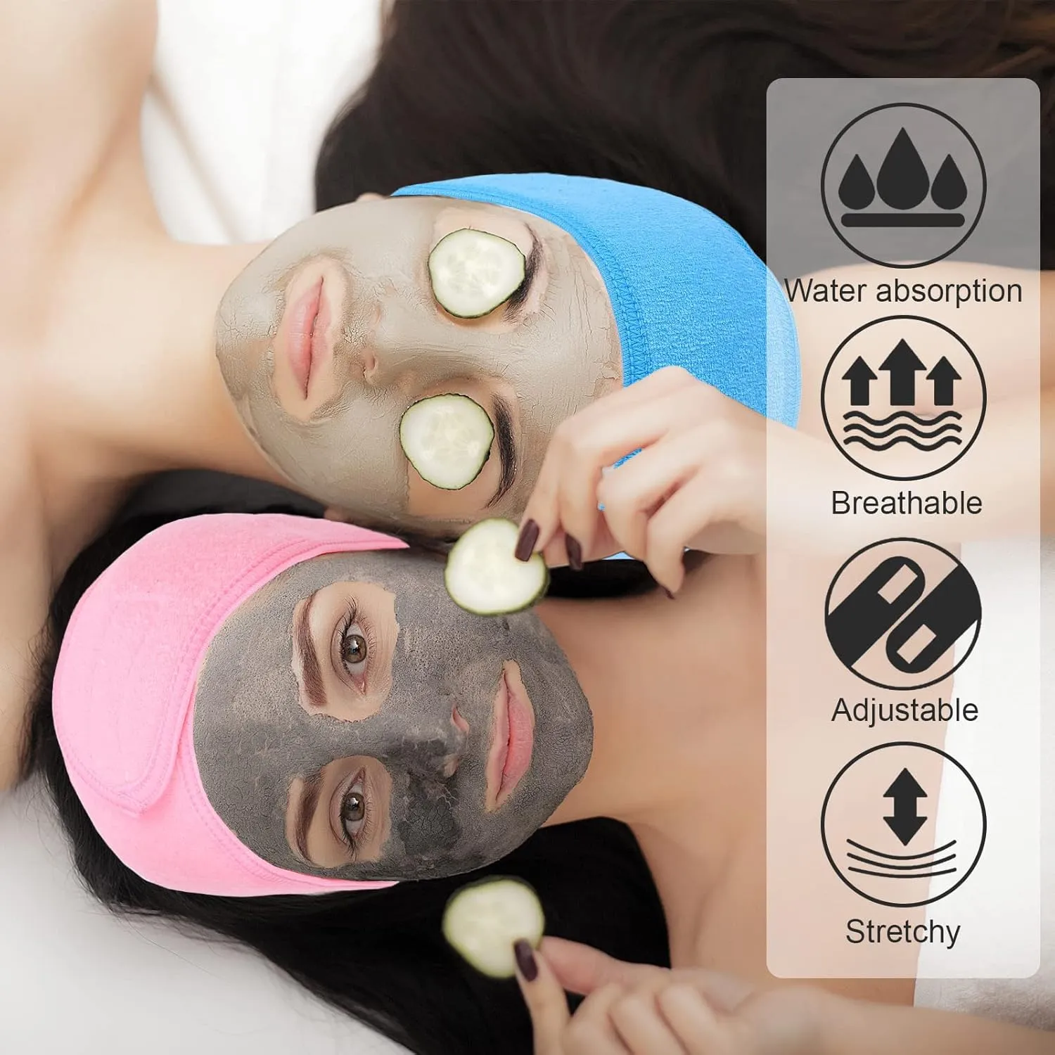 Whaline Spa Facial Headband Make Up Wrap Head Terry Cloth Headband Adjustable Towel Band for Face Washing Shower Facial Cover, 3 Pieces (Purple, Pink, Blue)