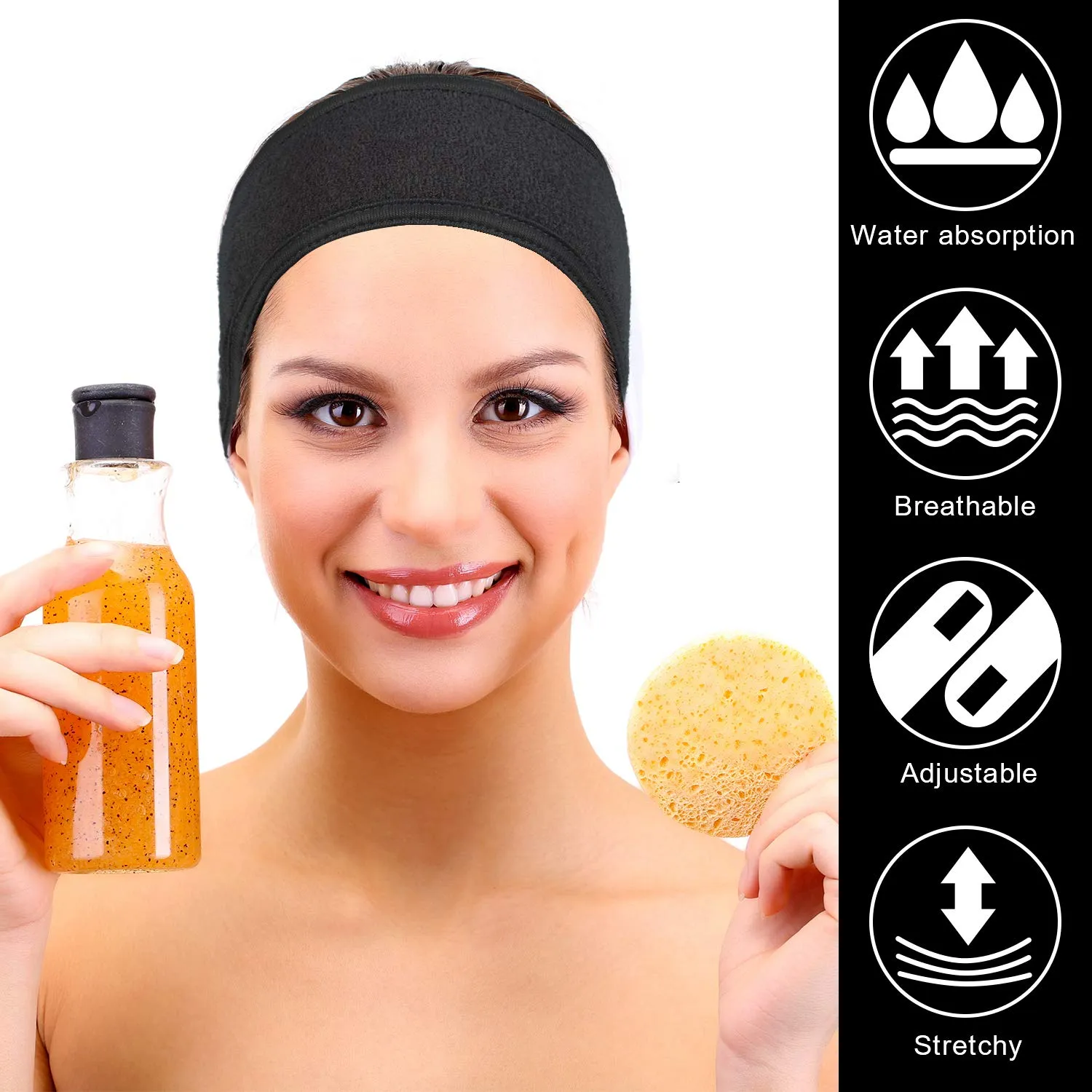 Whaline Spa Facial Headband Make Up Wrap Head Terry Cloth Headband Adjustable Towel for Face Washing, Shower, 3 Pieces (White, Black, Pink)