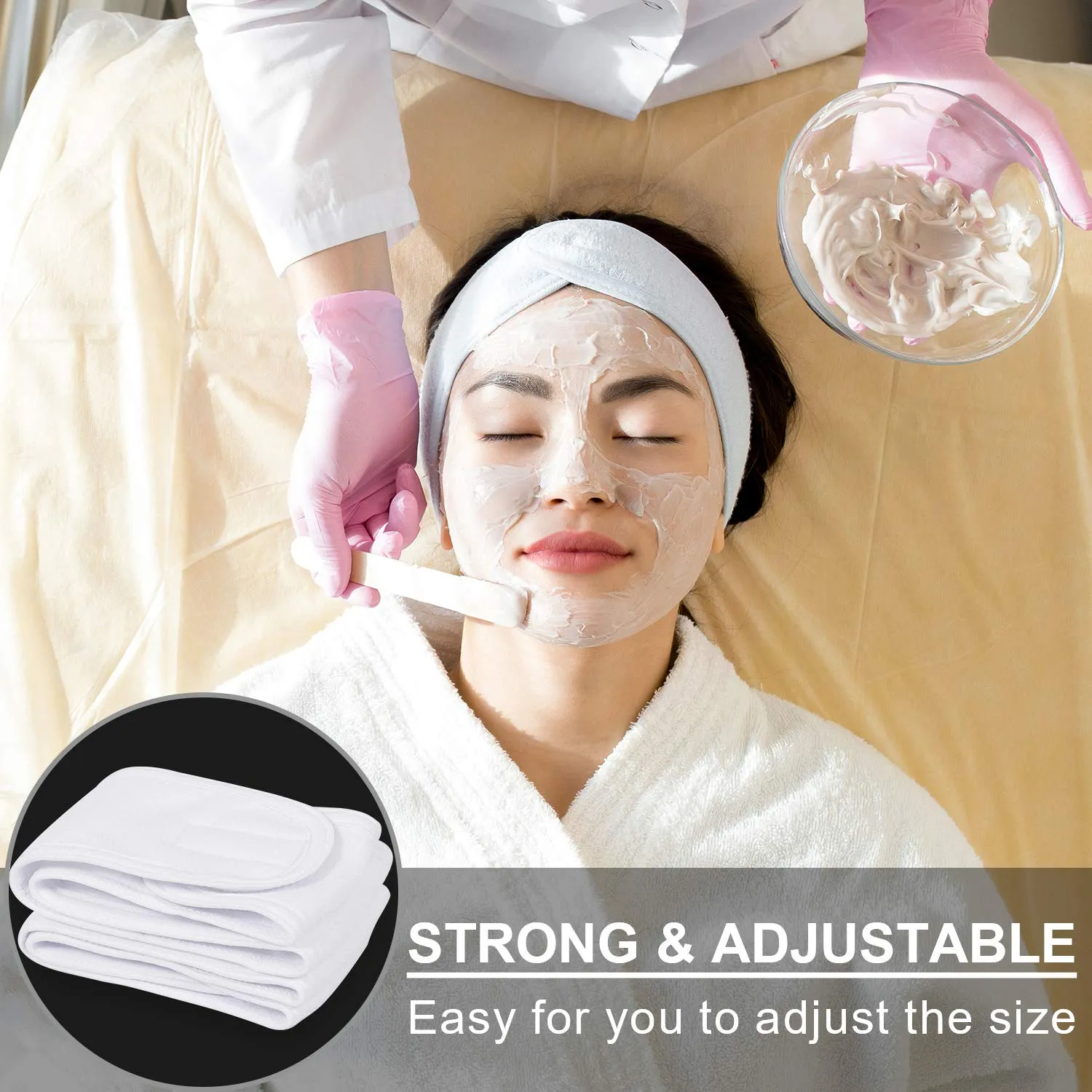 Whaline Spa Facial Headband Make Up Wrap Head Terry Cloth Headband Adjustable Towel for Face Washing, Shower, 3 Pieces (White, Black, Pink)