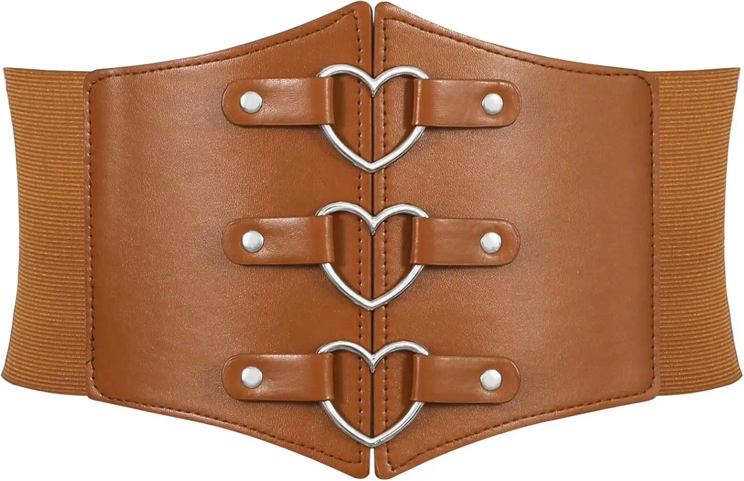 Women Corset Belt Metal O-Ring Heart-Ring Wide Elastic Waspie Waist Belt for Daily Cosplay Halloween Costumes