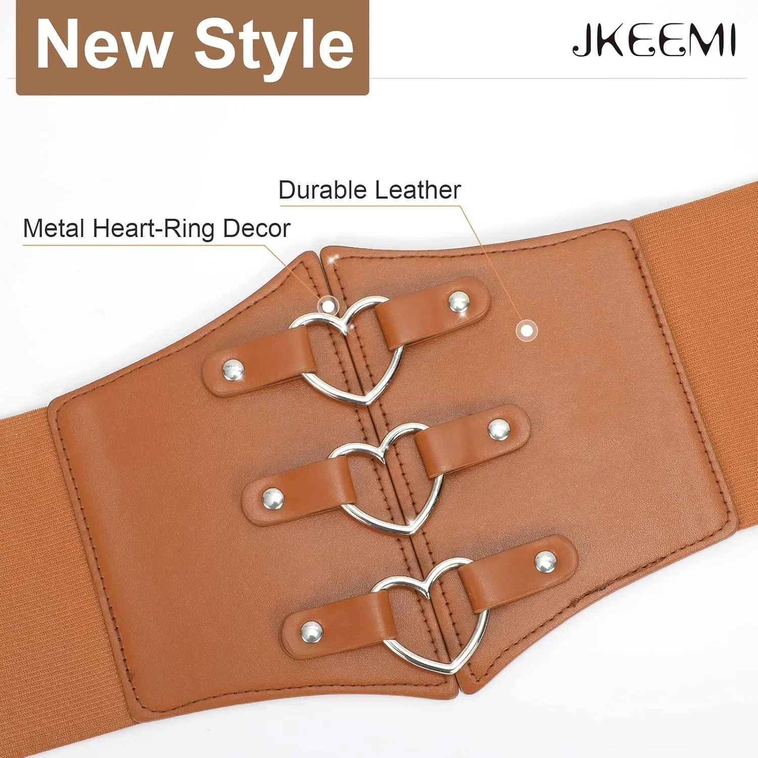 Women Corset Belt Metal O-Ring Heart-Ring Wide Elastic Waspie Waist Belt for Daily Cosplay Halloween Costumes