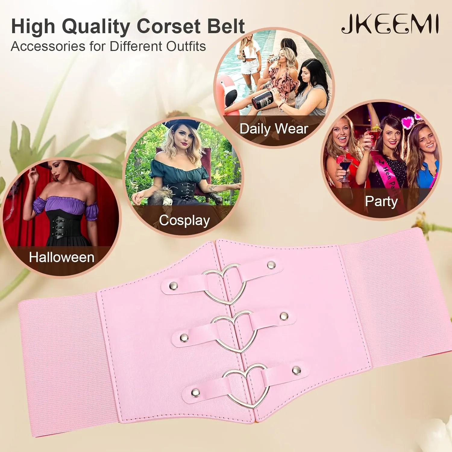 Women Corset Belt Metal O-Ring Heart-Ring Wide Elastic Waspie Waist Belt for Daily Cosplay Halloween Costumes