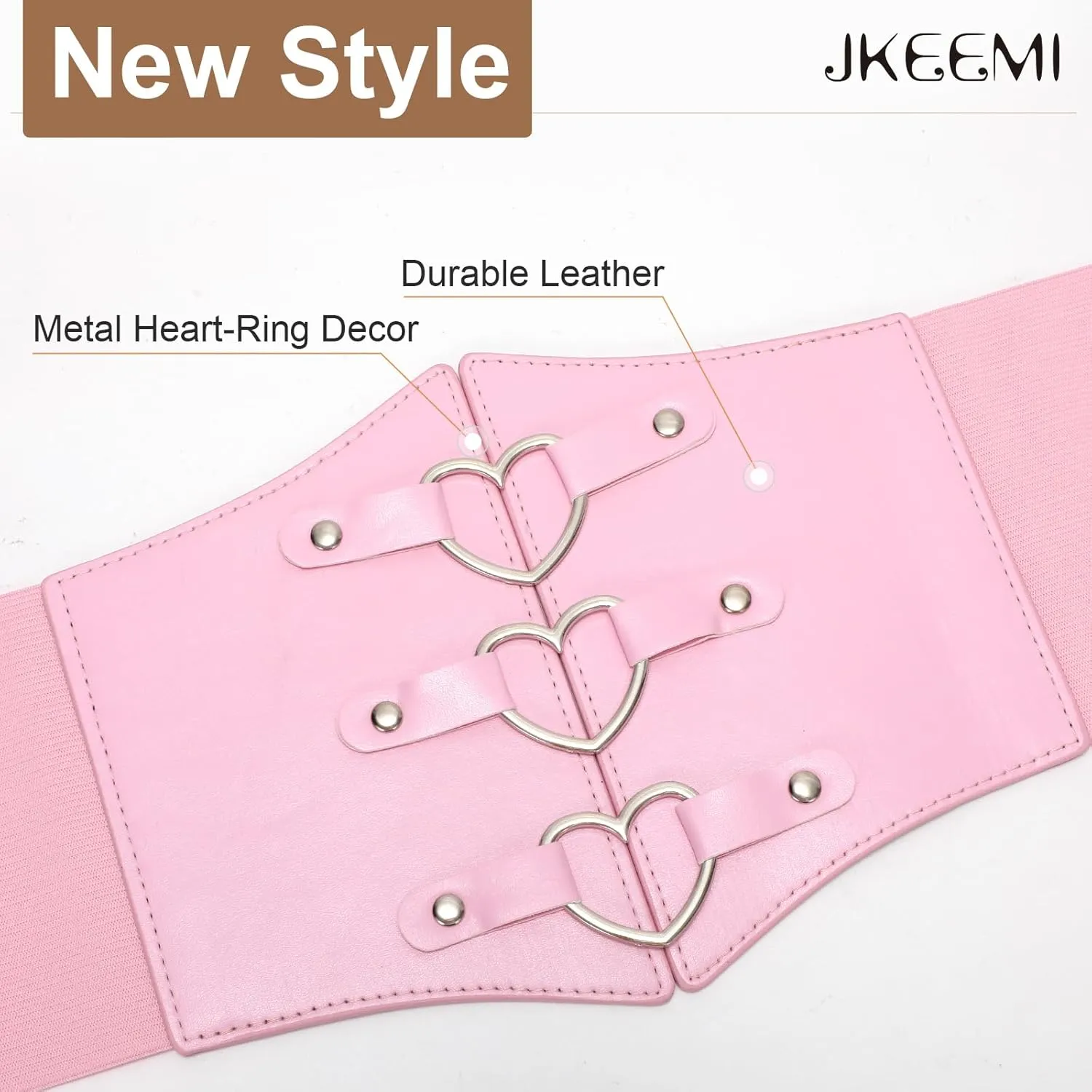 Women Corset Belt Metal O-Ring Heart-Ring Wide Elastic Waspie Waist Belt for Daily Cosplay Halloween Costumes