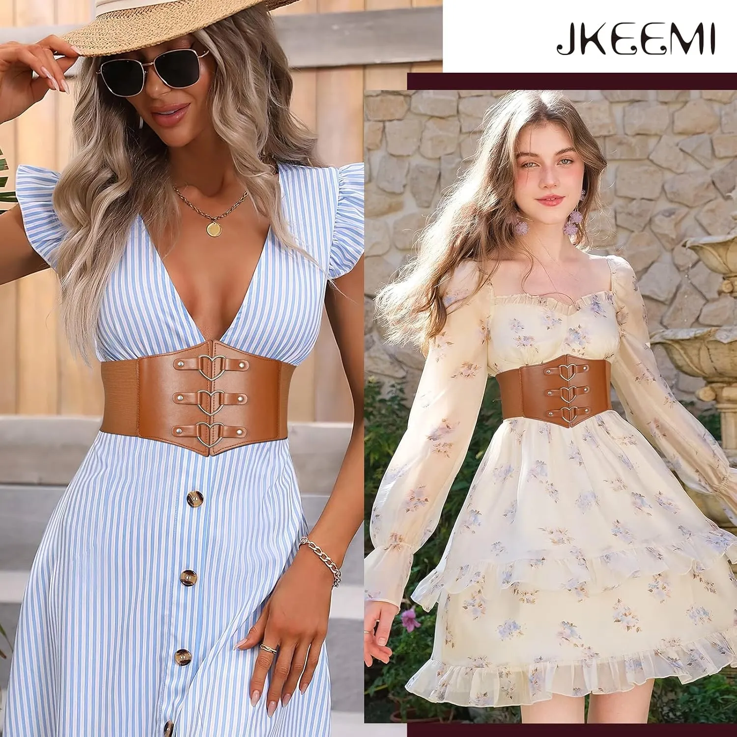 Women Corset Belt Metal O-Ring Heart-Ring Wide Elastic Waspie Waist Belt for Daily Cosplay Halloween Costumes