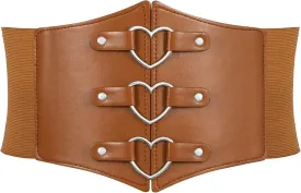 Women Corset Belt Metal O-Ring Heart-Ring Wide Elastic Waspie Waist Belt for Daily Cosplay Halloween Costumes