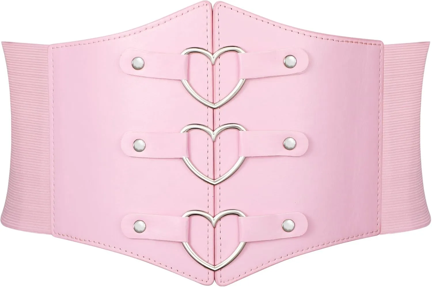 Women Corset Belt Metal O-Ring Heart-Ring Wide Elastic Waspie Waist Belt for Daily Cosplay Halloween Costumes