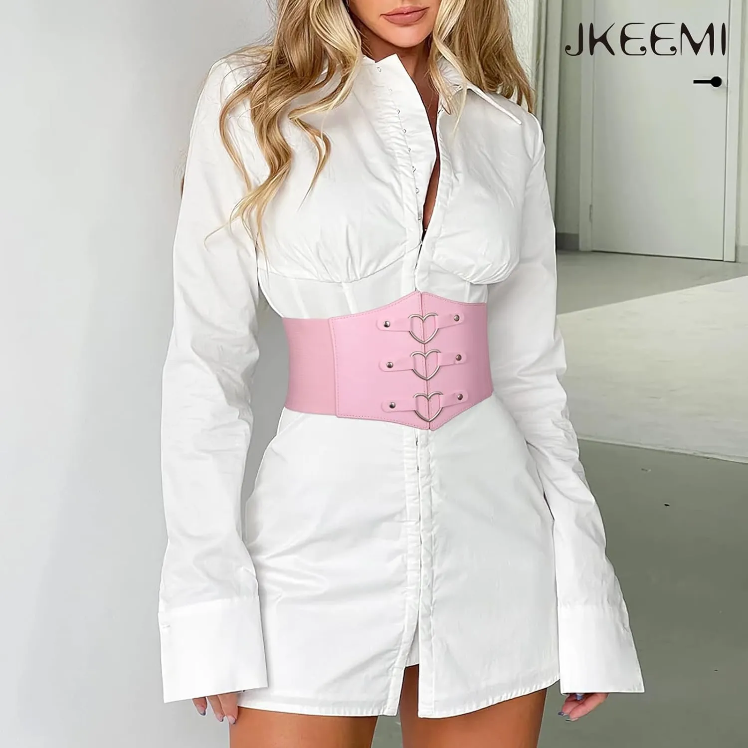 Women Corset Belt Metal O-Ring Heart-Ring Wide Elastic Waspie Waist Belt for Daily Cosplay Halloween Costumes
